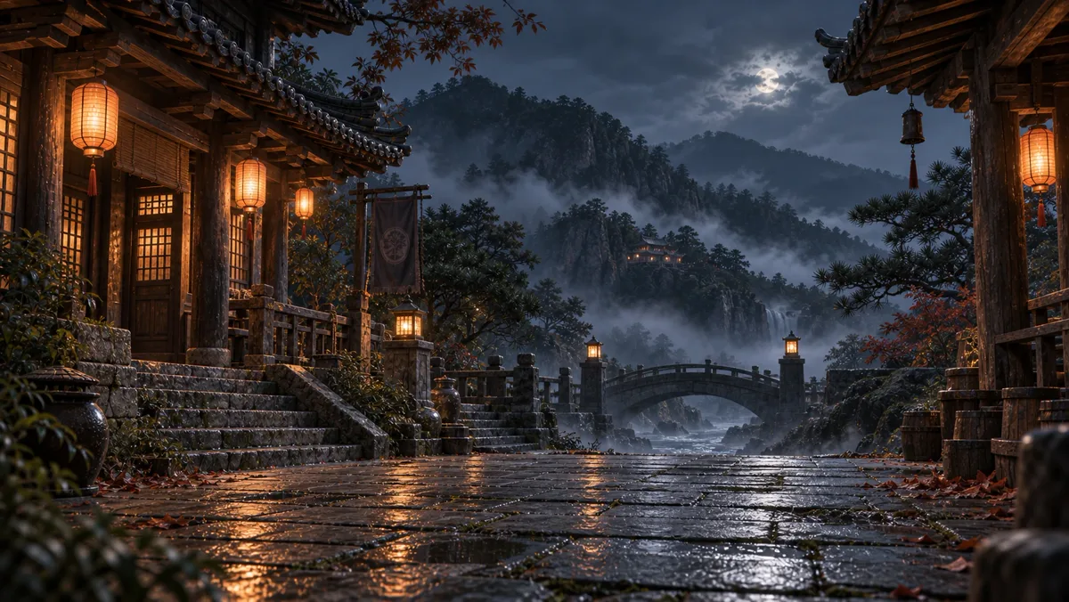 달빛 아래 산중 객잔 배경
