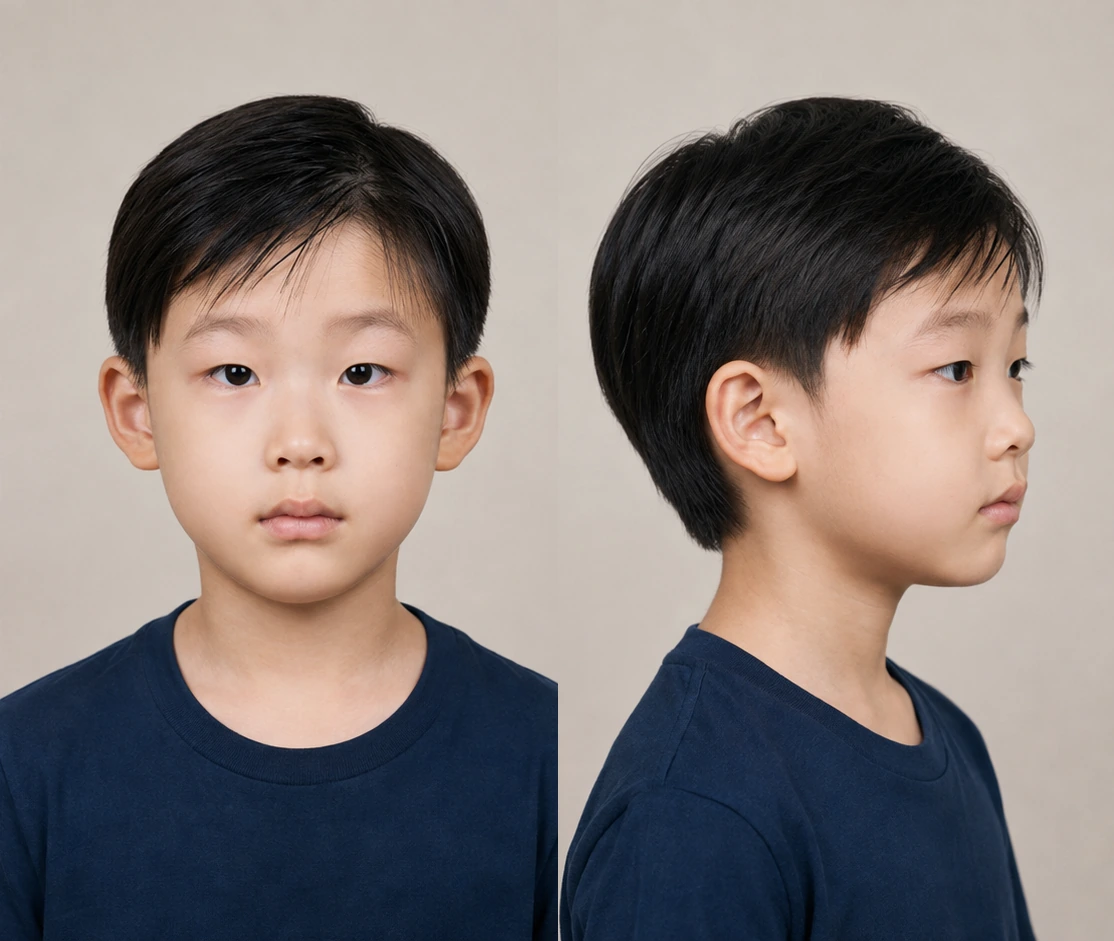준하의 정면과 측면 얼굴 기준 이미지